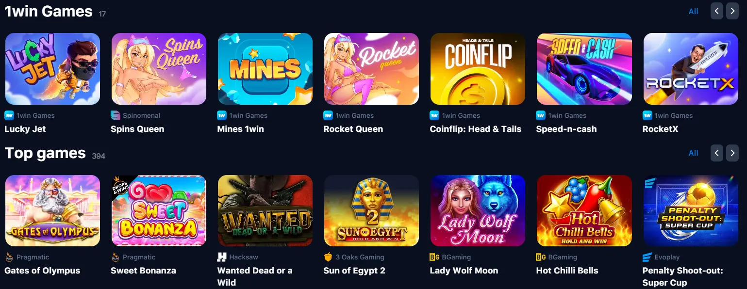1win casino games in India
